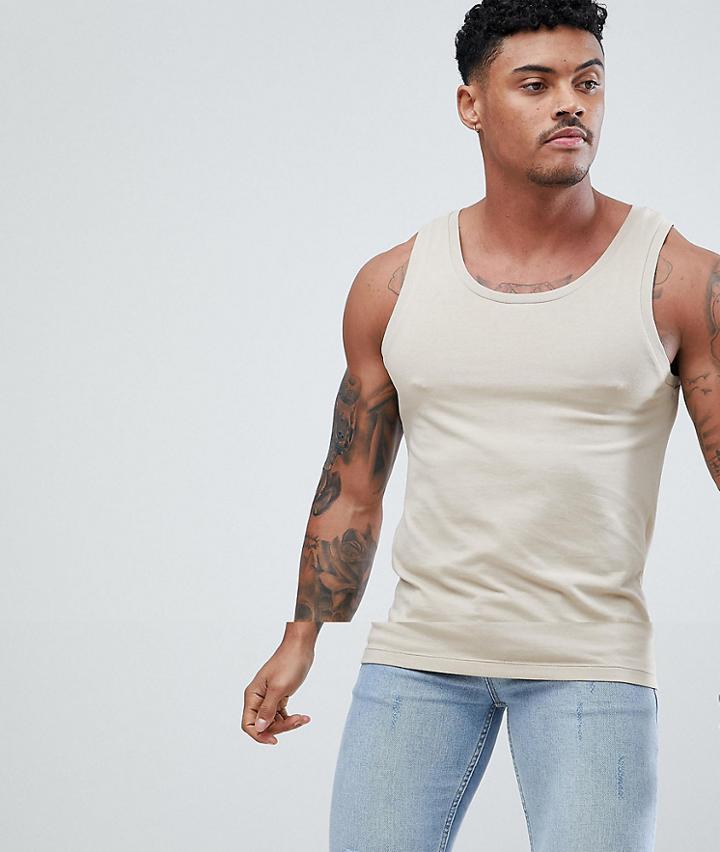 Asos Design Muscle Fit Tank In Beige - Beige