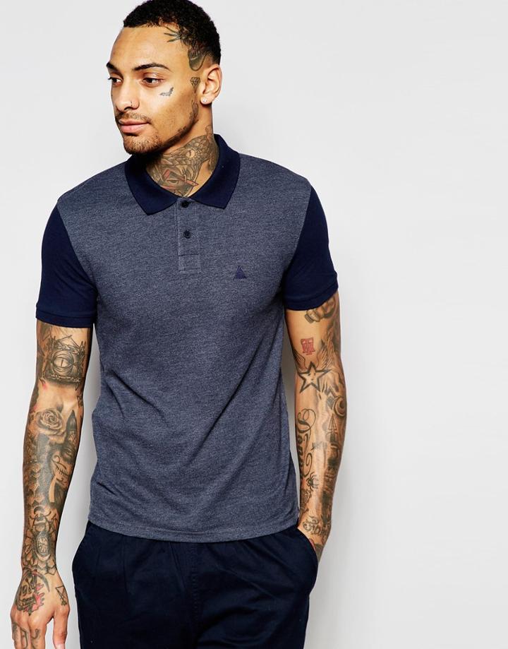 Asos Pique Muscle Polo With Contrast Sleeves & Embroidery In Navy - Navy Marl