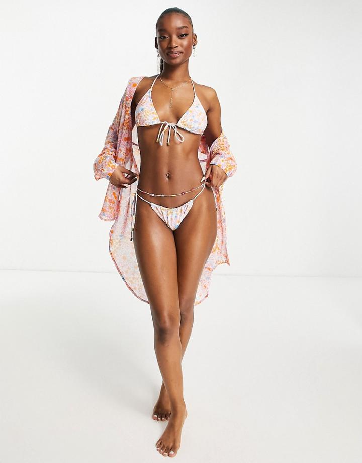 Candypants Oversized Beach Shirt In Ditsy-multi