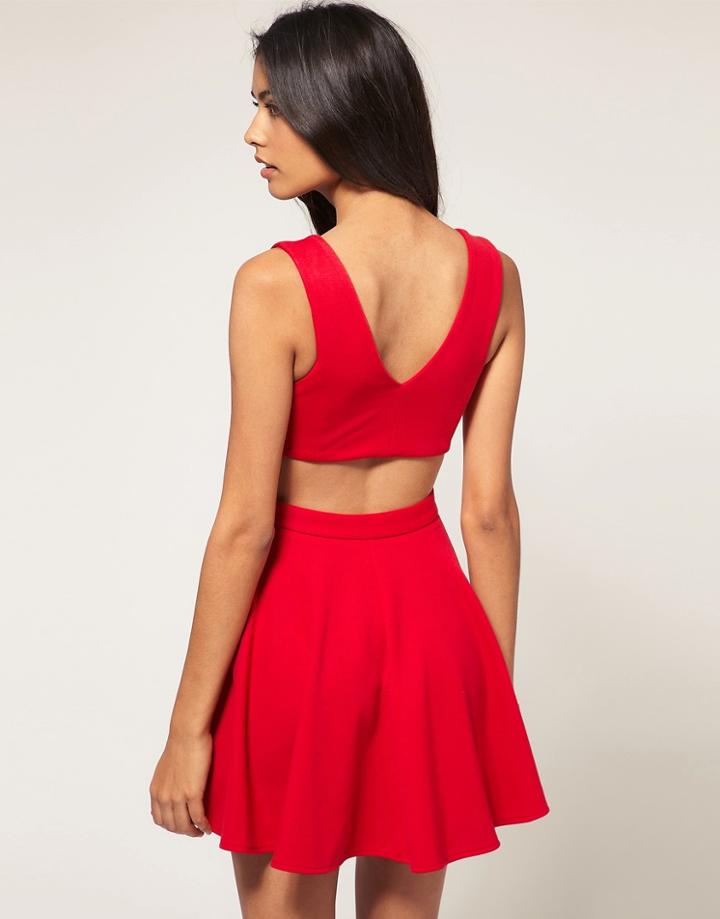 Asos Skater Dress With Open Back - Green