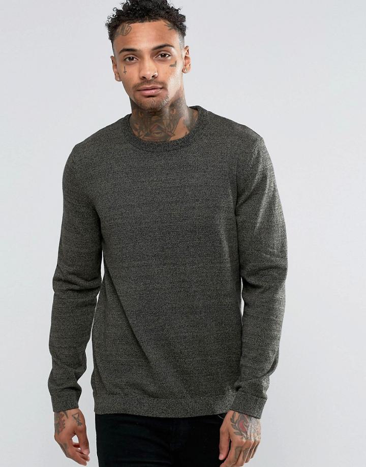 Asos Crew Neck Sweater In Khaki Twist Cotton - Green