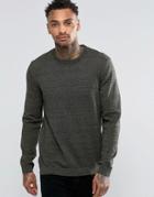 Asos Crew Neck Sweater In Khaki Twist Cotton - Green