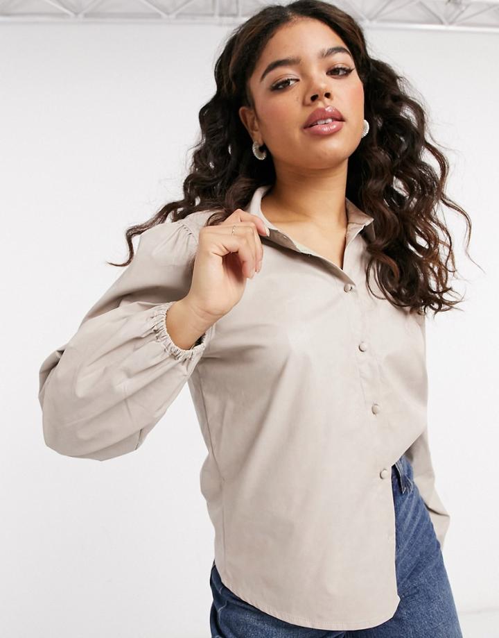 Jdy Faux Leather Shirt In Gray-grey