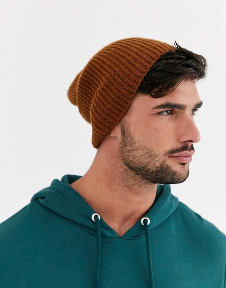 Asos Design Slouchy Beanie In Tobacco