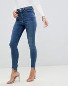 Asos Design Ridley High Waist Skinny Jeans In Aged Dark Stonewash Blue - Blue