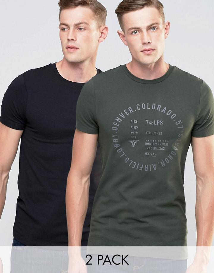 Asos Muscle T-shirt 2 Pack With Mixed Print And Plane Save 15%