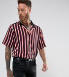 Reclaimed Vintage Inspired Revere Shirt With Short Sleeves In Stripe Reg Fit - Red