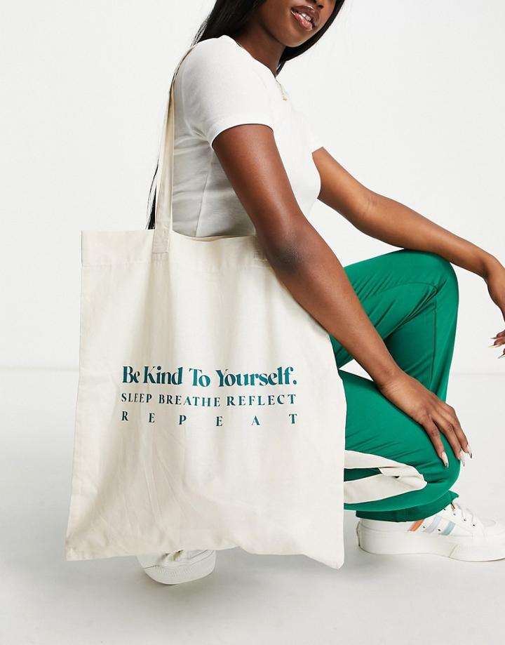 Asos Design Organic Cotton Shopper In 'be Kind' Print-multi