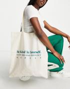 Asos Design Organic Cotton Shopper In 'be Kind' Print-multi