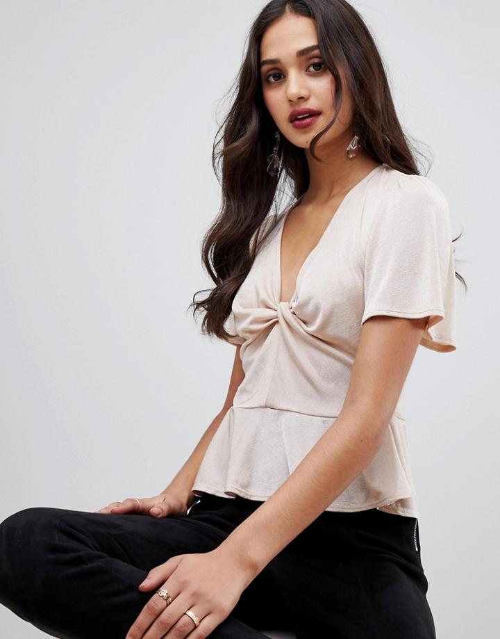 Miss Selfridge Blouse With Angel Sleeves In Gold - Gold