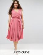 Asos Curve Wedding Bow Front Midi Dress - Pink