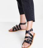 Asos Design Wide Fit Fion Leather Gladiator Sandals In Leopard-black