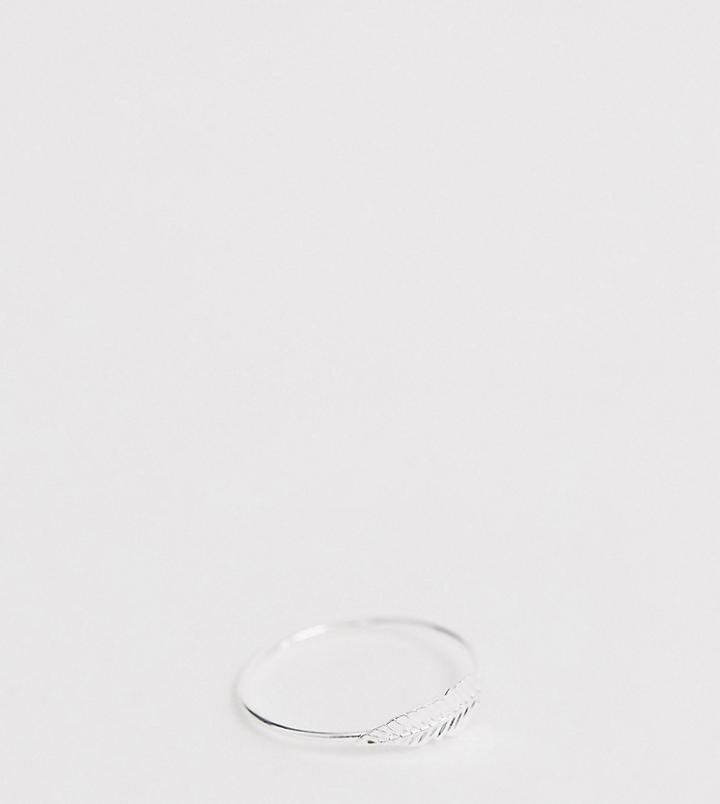 Asos Design Sterling Silver Ring With Feather - Silver