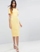 Asos Midi Pencil Dress With Cut Out Shoulders - Yellow