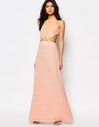 Foxiedox Lucilla Maxi Dress With Lace Up Cutout Detail - Nude Pink