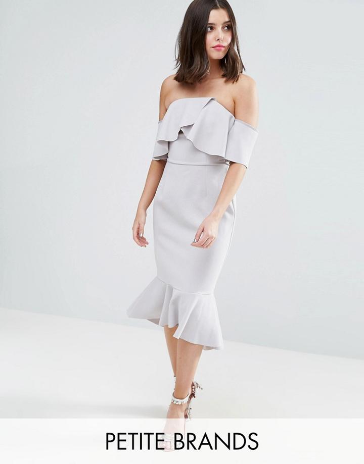 True Decadence Petite Exagerated Frill Bandeau Midi Dress With Peplum Hem - Gray