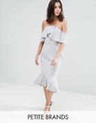 True Decadence Petite Exagerated Frill Bandeau Midi Dress With Peplum Hem - Gray
