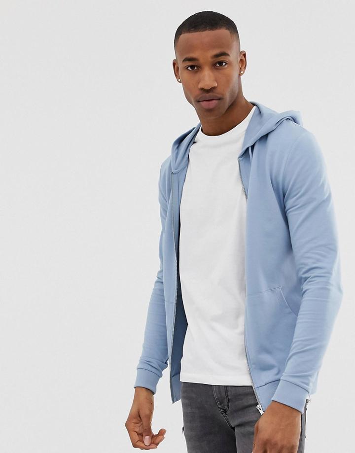 Asos Design Muscle Zip Up Hoodie In Blue - Blue