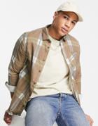 Brave Soul Long Sleeve Check Shirt In Brown & Ecru