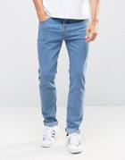Pull & Bear Skinny Tapered Jeans In Mid Blue - Navy