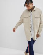Asos Oversized Longline Shirt With Double Pocket - Beige