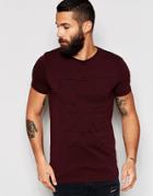 Asos Muscle T-shirt With Linear Geo Print In Oxblood - Oxblood