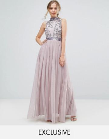 Amelia Rose Embellished Maxi Dress With Tulle Skirt - Purple