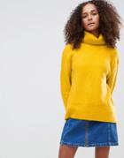 Asos Design Stitch Detail Sweater With Roll Neck-yellow