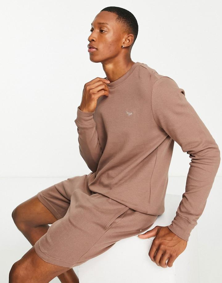 Threadbare Dante Waffle Short Lounge Set In Deep Taupe-gray