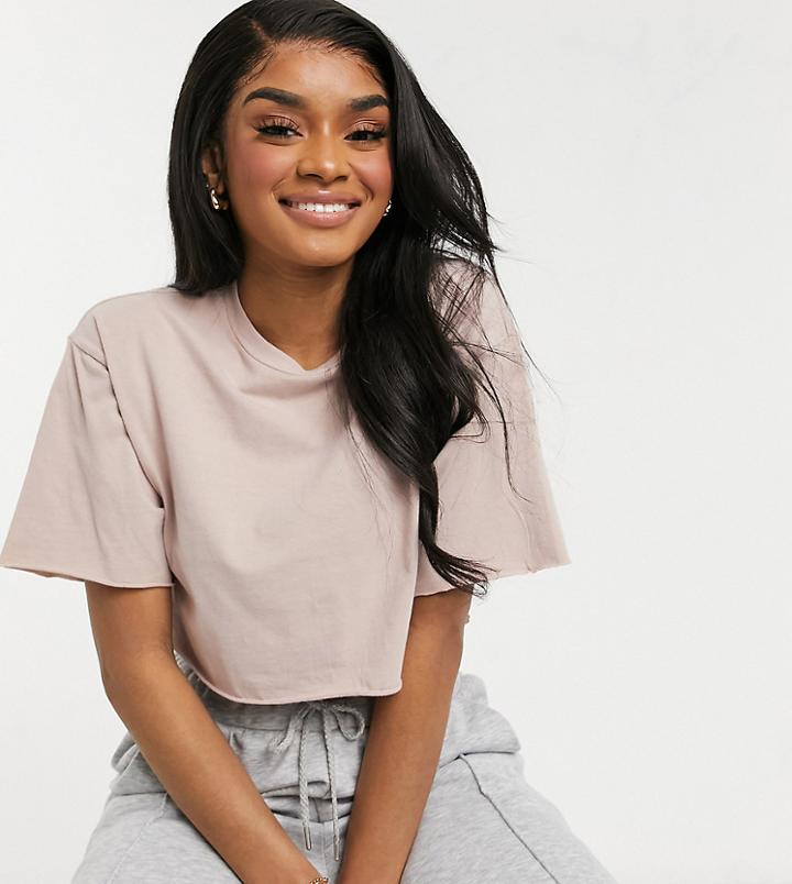 Asos Design Petite Raw Edge Crop T-shirt In Mink-blues