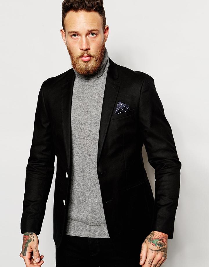 Asos Skinny Blazer In Cotton - Black
