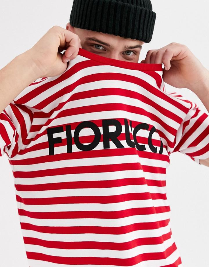Fiorucci Oversized Stripe T-shirt In Red With Logo