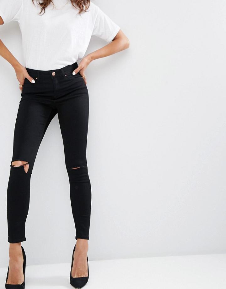 Asos Ridley Skinny Jeans In Clean Black With Rips - Black