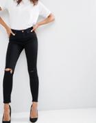 Asos Ridley Skinny Jeans In Clean Black With Rips - Black