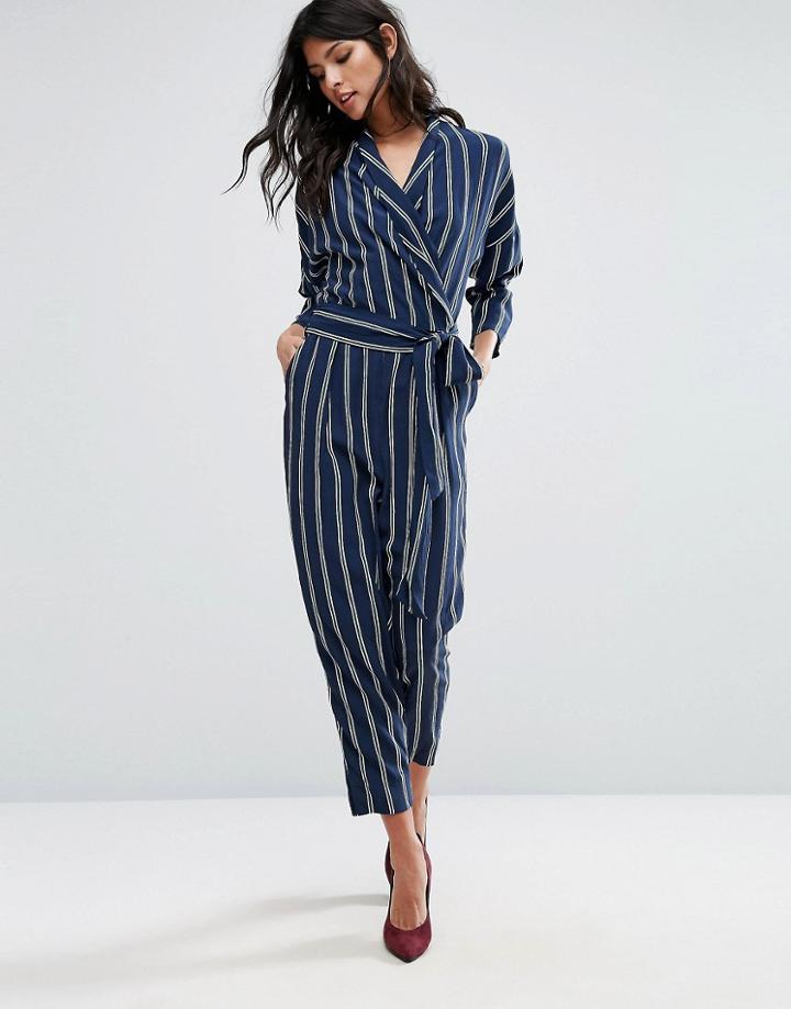 Mango Stripe Wrap Front Jumpsuit - Multi