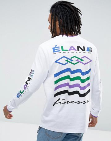 Asos Relaxed Long Sleeve T-shirt With Elan Print & Tipped Rib - White