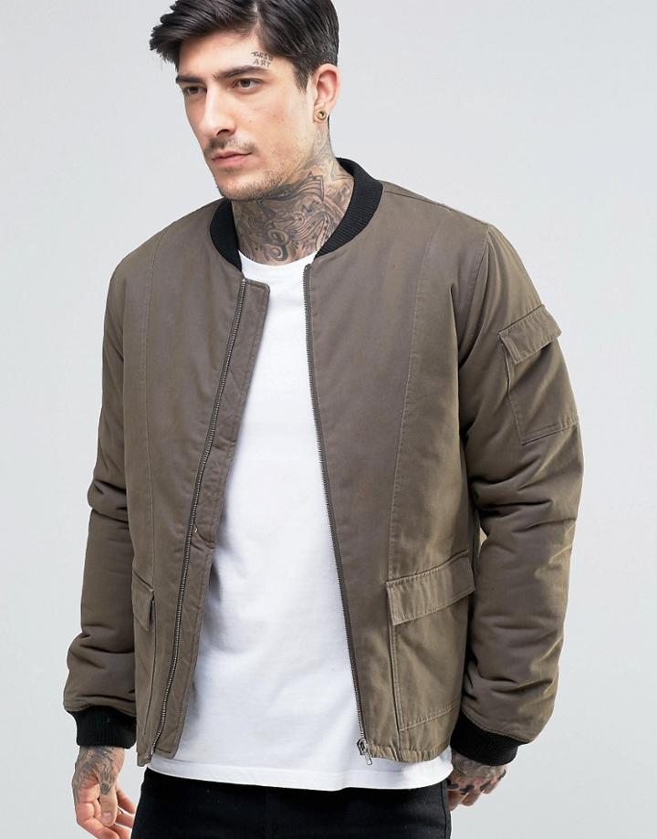 Another Influence Khaki Bomber Jacket - Green