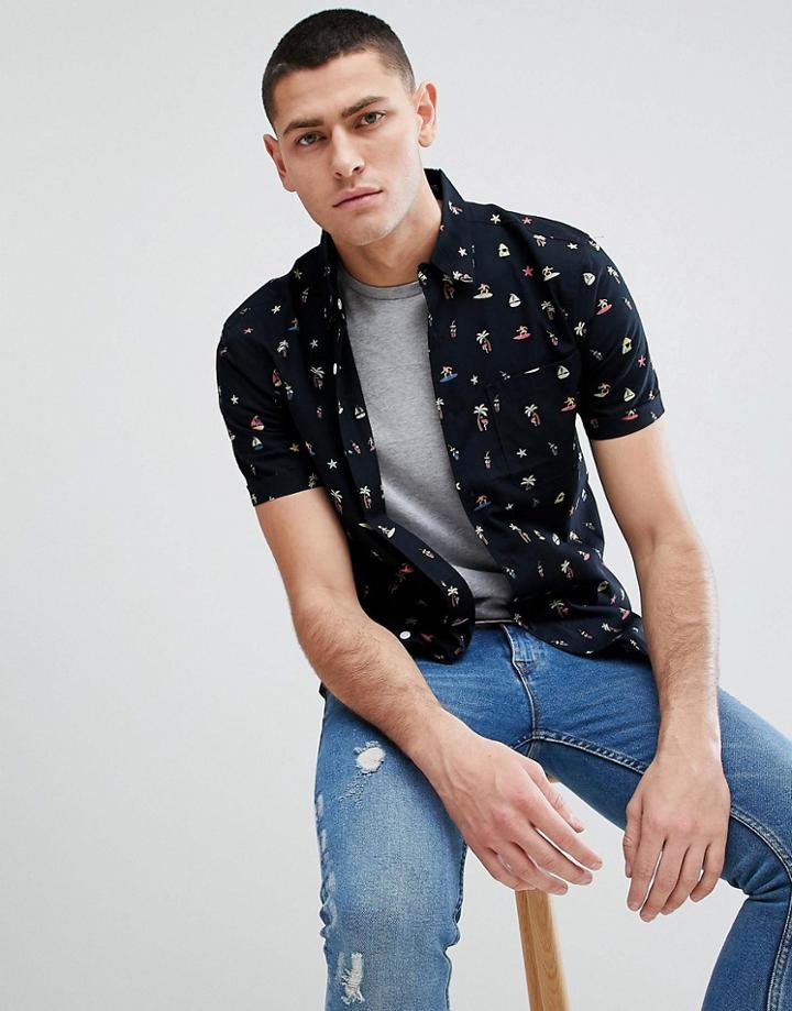 D-struct Beach Print Shirt - Black
