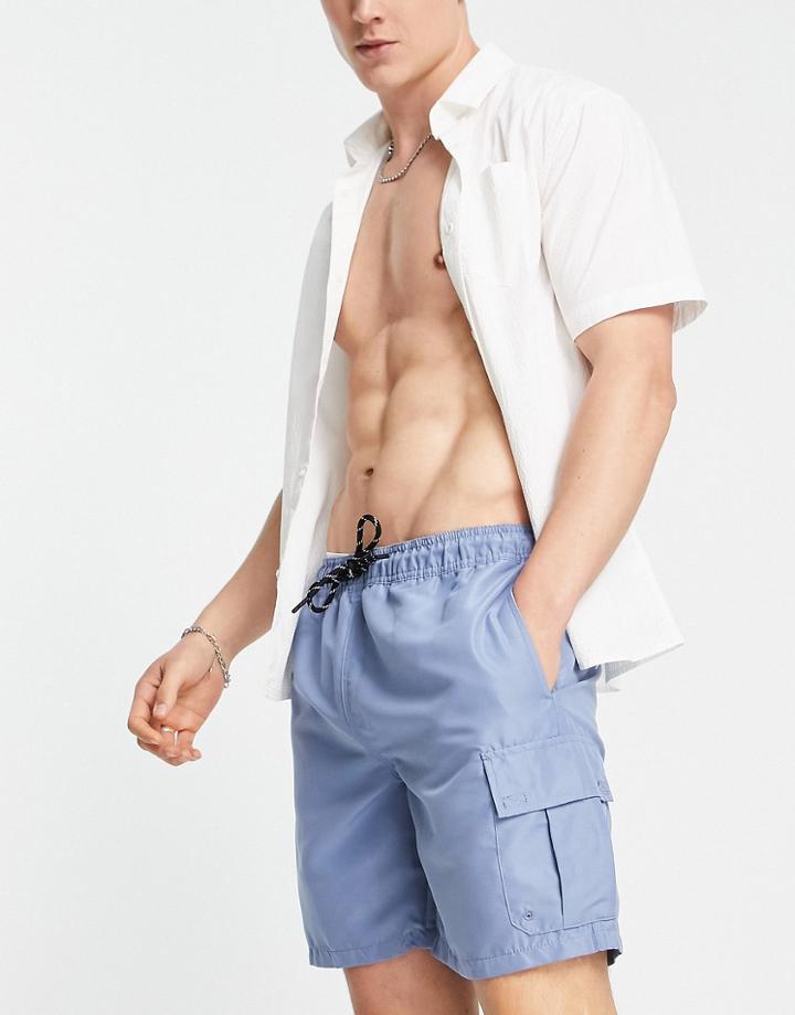 New Look Longer Length Swim Cargos In In Light Blue