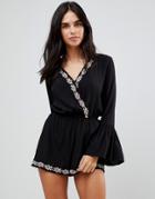 Lunik Floral Embroidery Romper - Black