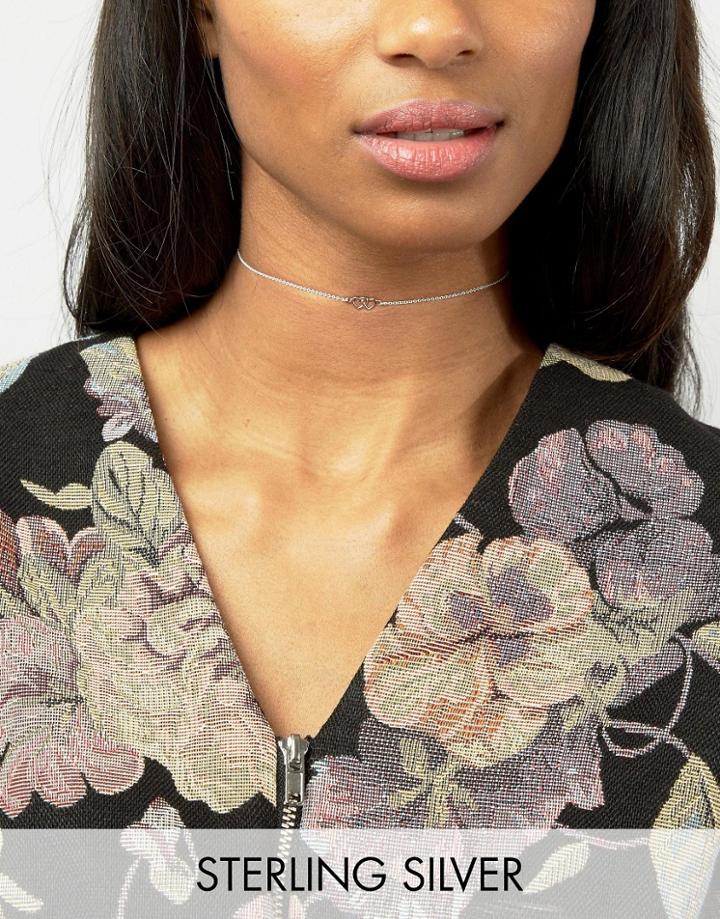 Asos Rose Gold Plated And Sterling Silver Interlocking Heart Choker Necklace - Silver