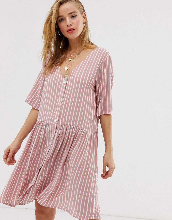 Pieces Pinstripe T-shirt Dress - Brown