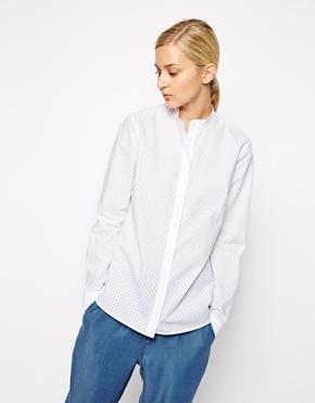 Asos White Punched Poplin Shirt With Grandad Collar - White