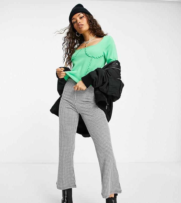 Asos Design Petite Knitted Top With Frill Seam Corset Detail-green