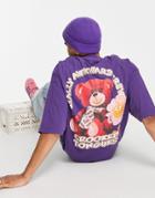 Crooked Tongues Oversized T-shirt With Teddy Graphic Print In Purple