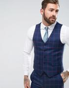 Harry Brown Skinny Fit Red Overcheck Vest - Blue