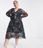 River Island Plus Graphic Print Ruffle Midi Dress In Black