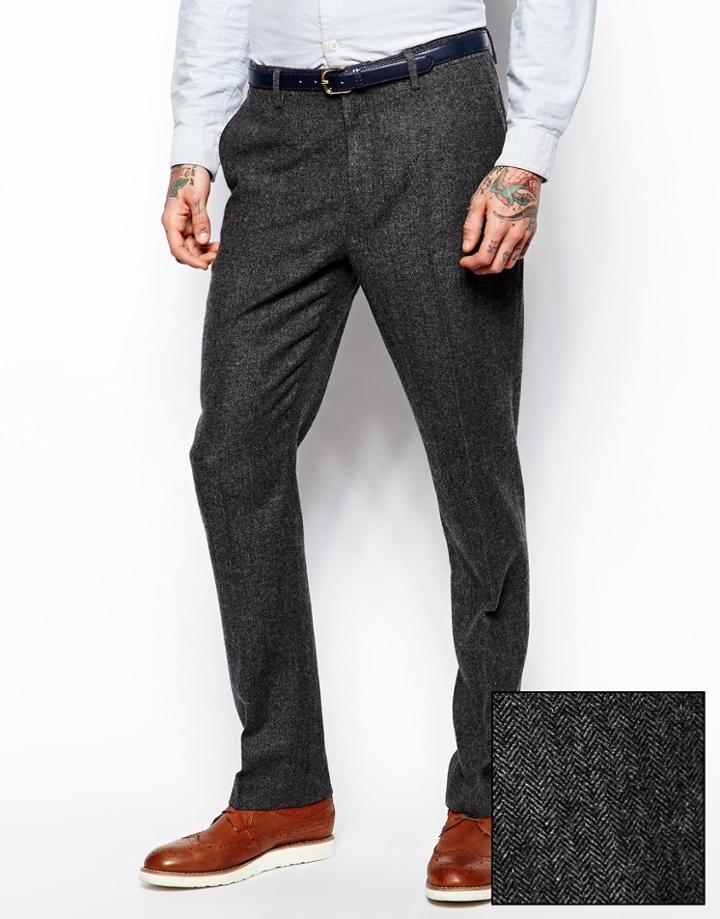 Asos Slim Suit Pants In Herringbone - Gray