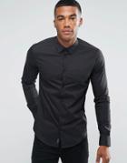 Armani Jeans Shirt In Black Slim Stretch With Logo - Black