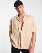 New Look Oversized Short Sleeve Satin Shirt In Caramel-brown